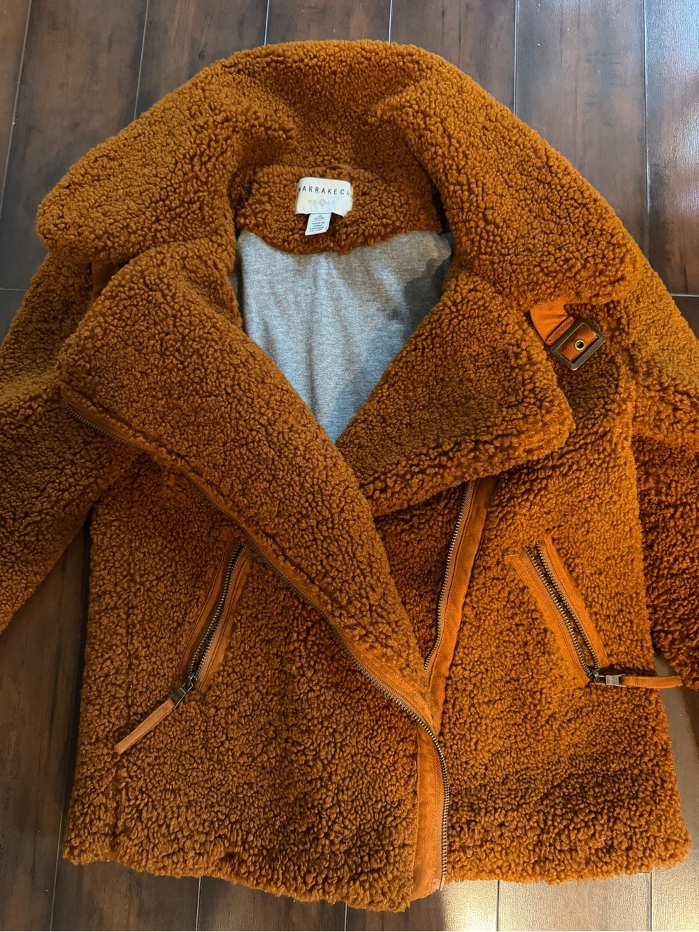 Marrakech Anthropologie Rust Brown Teddy Moto Jacket with Zip Details